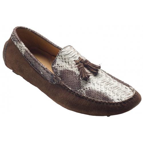 David X "Porta" Natural Brown Genuine Python / Suede Loafer Shoes